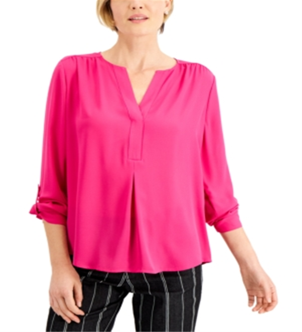 Charter Club Women's Split Neck Blouse Pink Size Medium