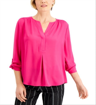 Charter Club Women's Split Neck Blouse Pink Size Medium