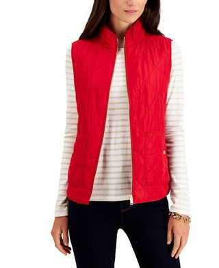 Charter Club Women's Quilted Vest Red Size Petite Large