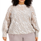 Alfani Women's Metallic Zebra Print Bubble Top Beige Size 3X