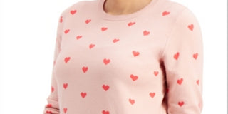 Style & Co Women's Heart Print Pullover Sweater Pink Size Medium
