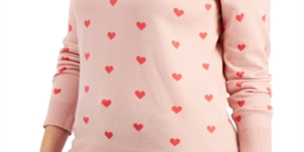 Style & Co Women's Heart Print Pullover Sweater Pink Size Medium