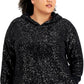INC International Concepts Women's Sequin Sweater Hoodie Black Size 1X