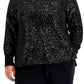 INC International Concepts Women's Sequin Sweater Hoodie Black Size 1X