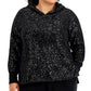 INC International Concepts Women's Sequin Sweater Hoodie Black Size 1X