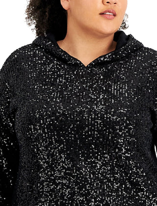 INC International Concepts Women's Sequin Sweater Hoodie Black Size 2X