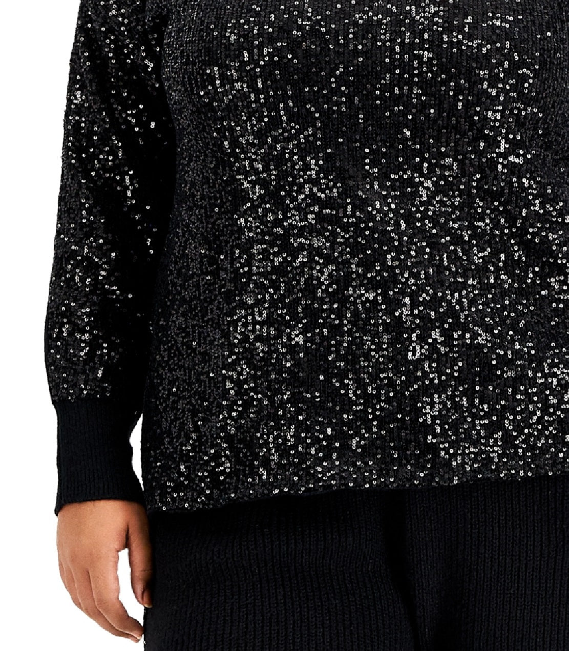 INC International Concepts Women's Sequin Sweater Hoodie Black Size 2X