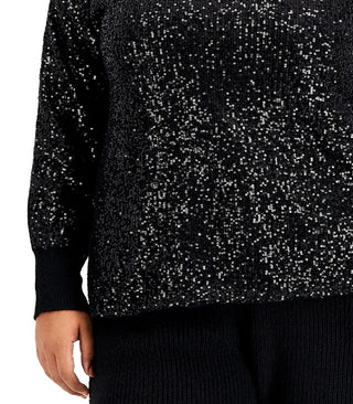 INC International Concepts Women's Sequin Sweater Hoodie Black Size 2X