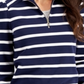 Charter Club Women's Cotton Striped Zip Neck Top Blue Size Petite L
