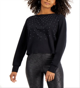 Bar III Women's Studded Long Sleeve Top Black Size Small