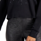 Bar III Women's Studded Long Sleeve Top Black Size Small