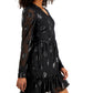 Bar III Women's Embellished Keyhole Back Long Sleeve V Neck Short Fit Flare Dress Black Size Small