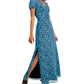 Bar III Heart-Print Ruched-Waist Dress Flutter Heart Blue M