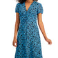 Bar III Heart-Print Ruched-Waist Dress Flutter Heart Blue M