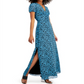 Bar III Heart-Print Ruched-Waist Dress Flutter Heart Blue M