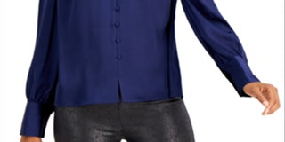 Bar III Women's Keyhole Cutout Blouse Blue Size Medium