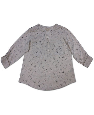 Style & Co Women's Cotton Star Daze Henley Top Gray Size Petite Large