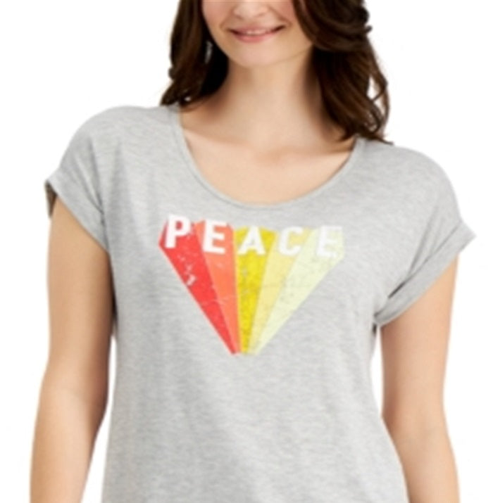 Style & Co Women's Graphic T-Shirt Grey Size Petite Small