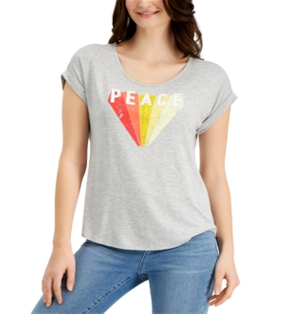 Style & Co Women's Graphic T-Shirt Grey Size Petite Small