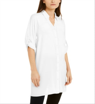 Alfani Women's Roll Tab Tunic Shirt White Size Large