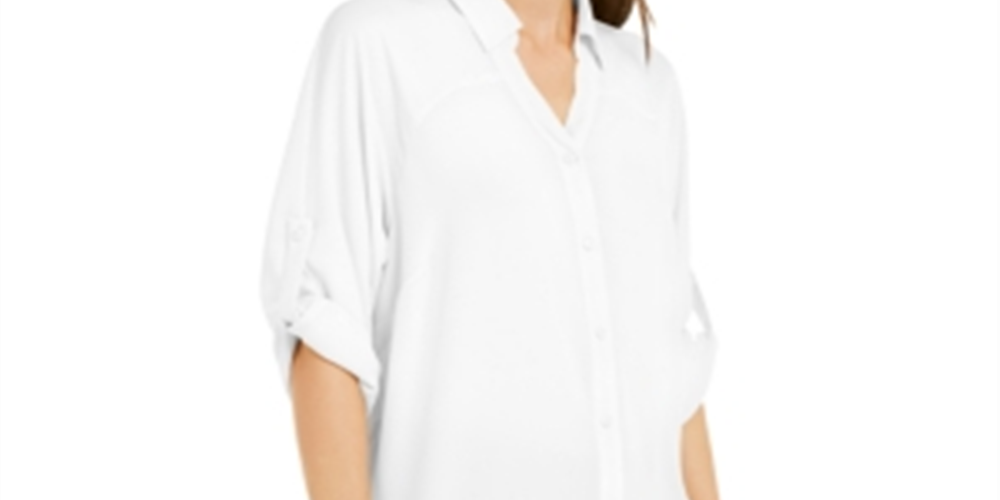 Alfani Women's Roll Tab Tunic Shirt White Size Large