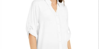 Alfani Women's Roll Tab Tunic Shirt White Size Large