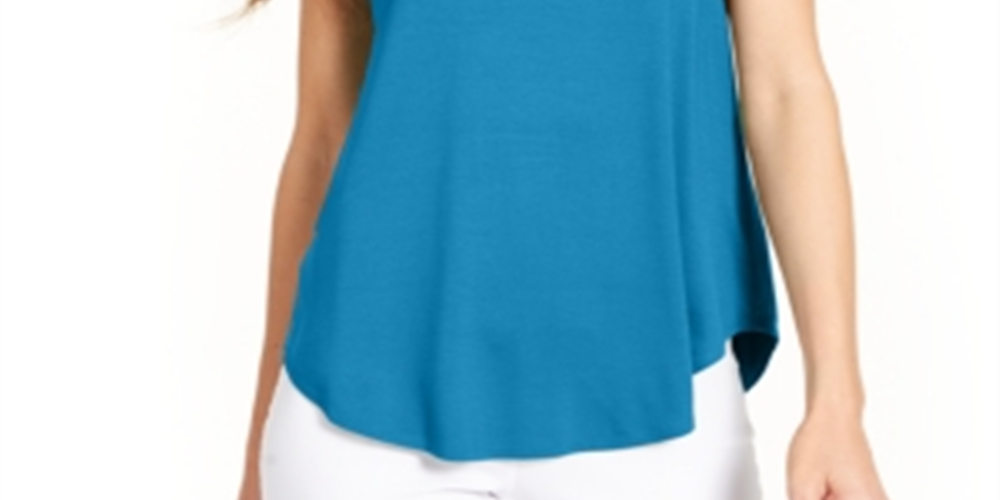 Alfani Women's V Neck Knit T-Shirt Blue Size Large
