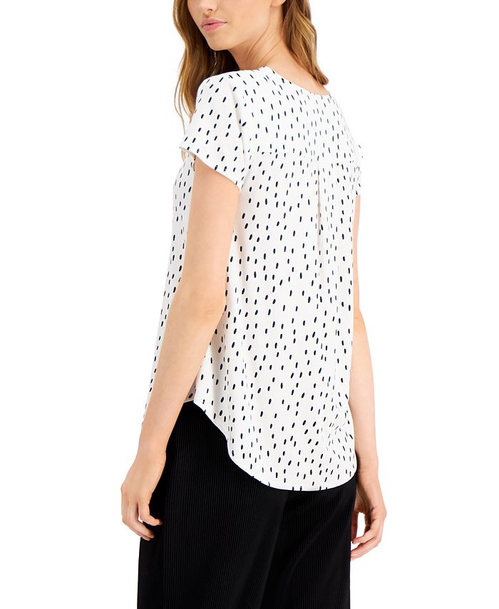 Alfani Women's Printed V Neck Printed Top White Size X-Large