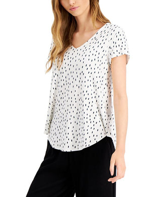 Alfani Women's Printed V Neck Printed Top White Size X-Large