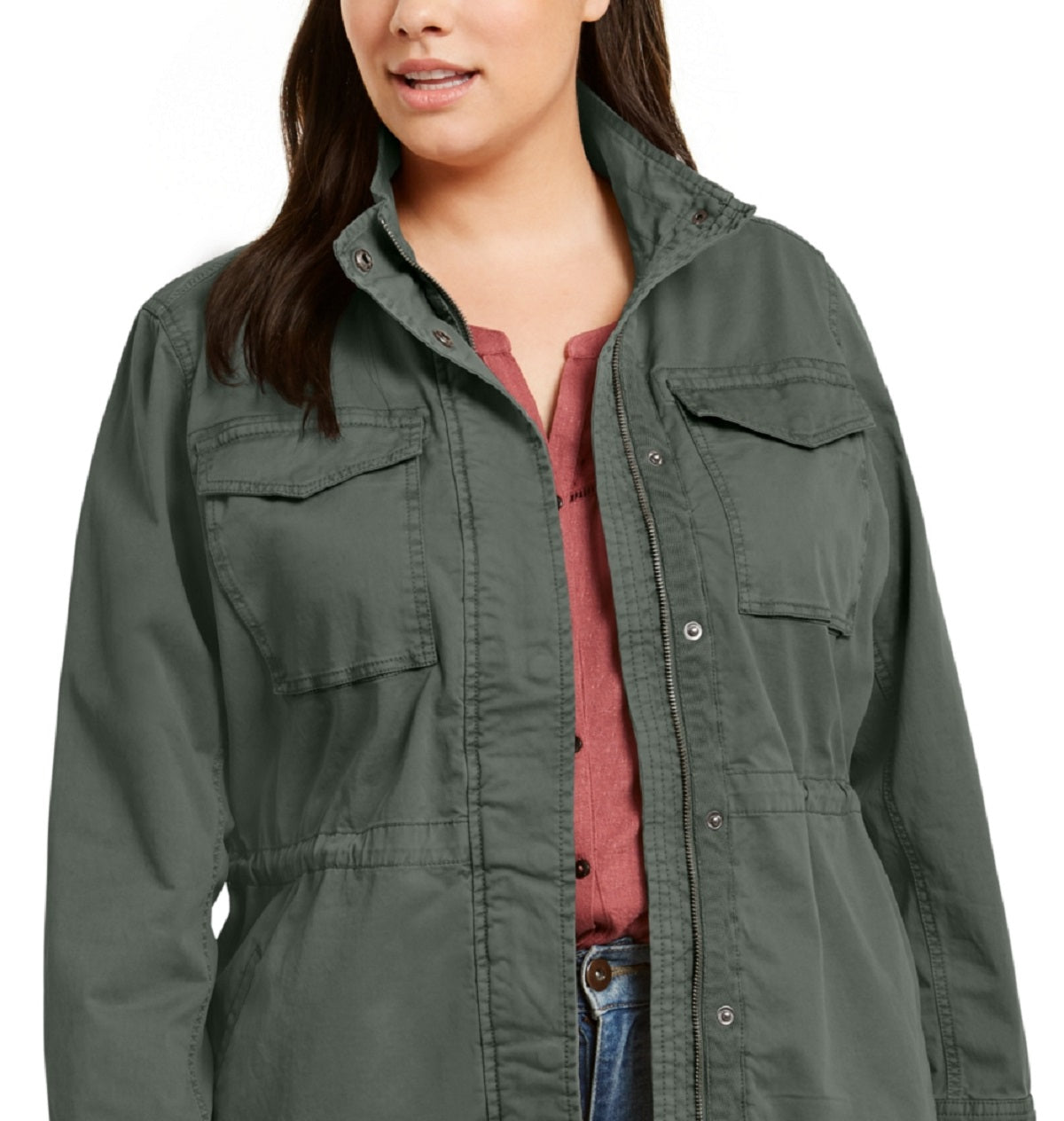 Style & Co Women's Cotton Utility Jacket Green Size 0X