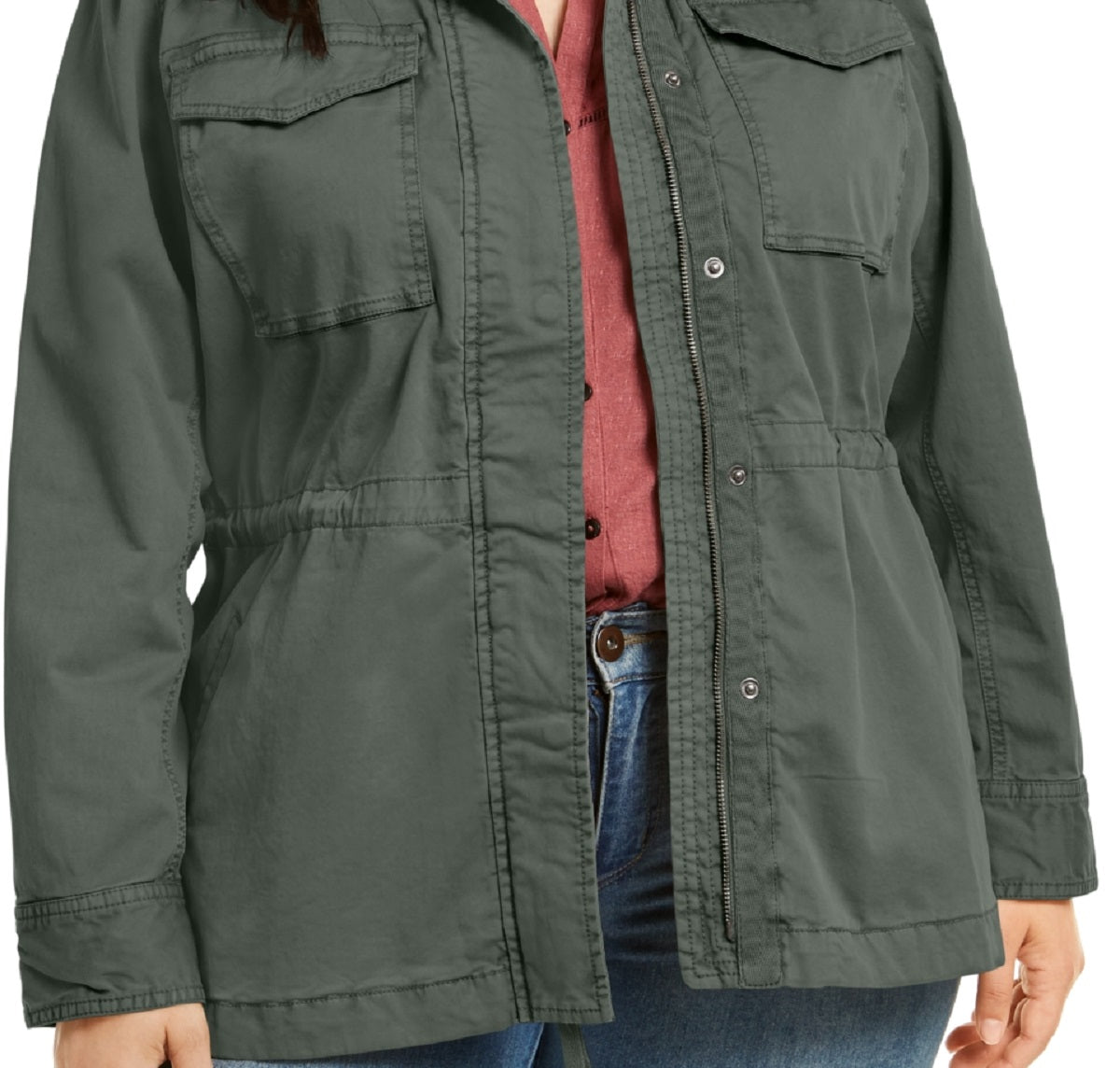 Style & Co Women's Cotton Utility Jacket Green Size 0X