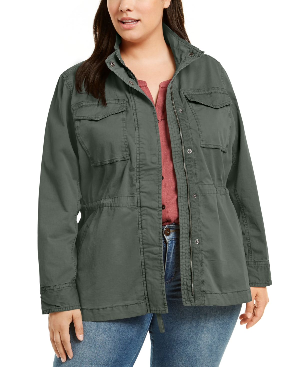 Style & Co Women's Cotton Utility Jacket Green Size 0X
