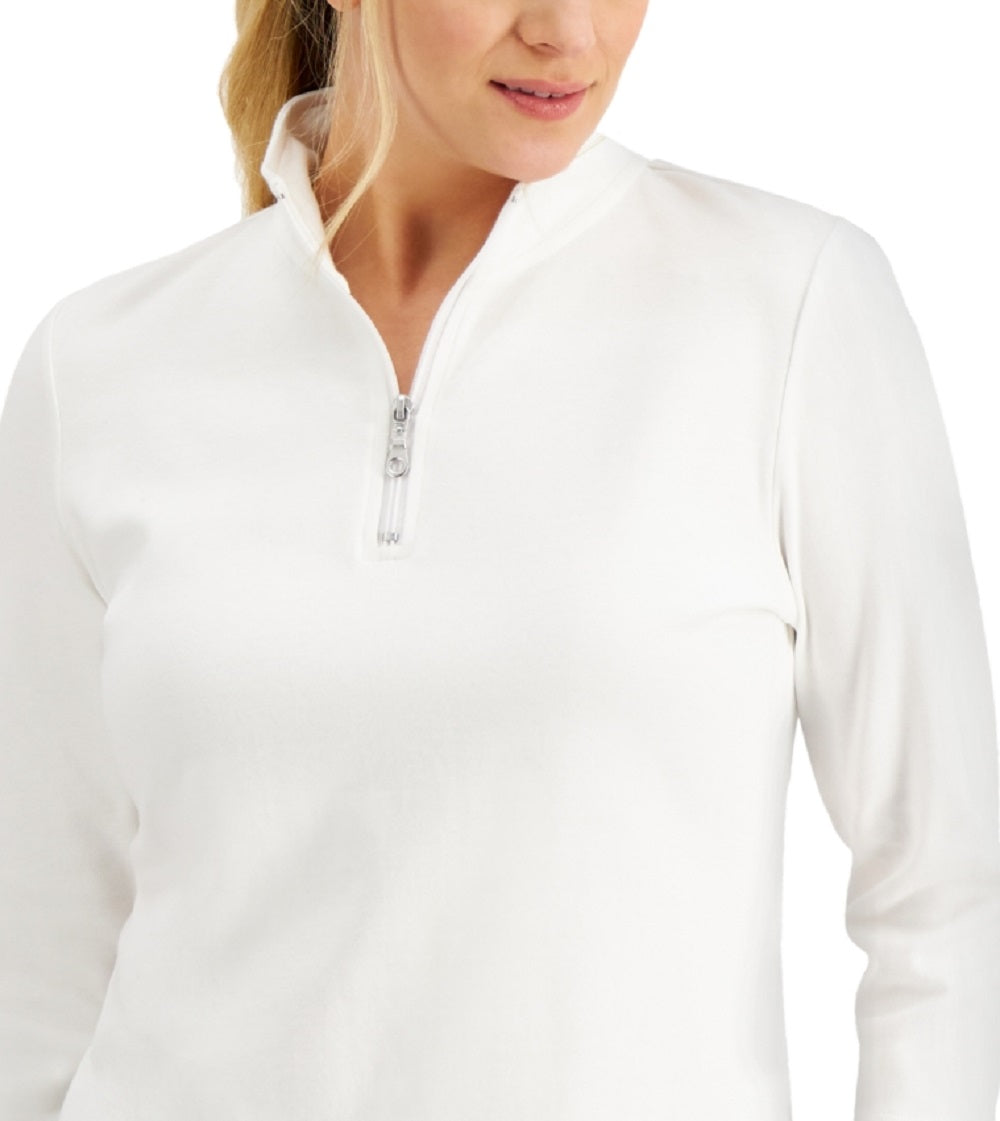 Karen Scott Women's Cotton Zip Neck Top White Size X-Small