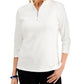 Karen Scott Women's Cotton Zip Neck Top White Size X-Small