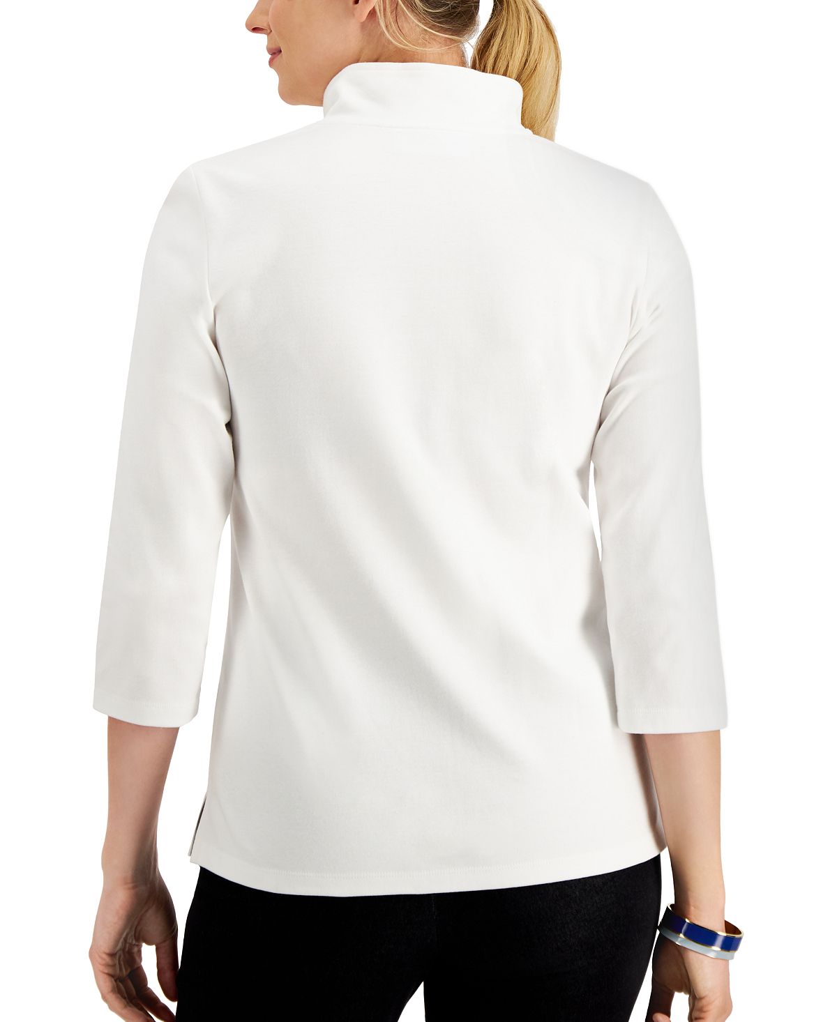 Karen Scott Women's Cotton Zip Neck Top White Size Medium