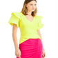 INC International Concepts Women's Ruffled Sleeve Top Yellow Size Medium