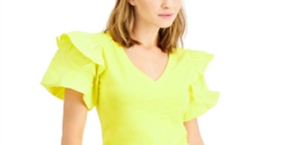 INC International Concepts Women's Ruffled Sleeve Top Yellow Size Medium