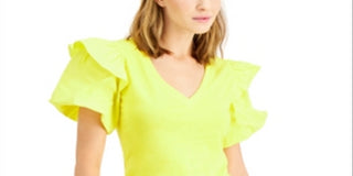 INC International Concepts Women's Ruffled Sleeve Top Yellow Size Medium