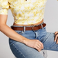 INC International Concepts Women's Printed Puff Sleeve Cropped Blouse Yellow Size Large