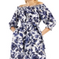 INC International Concepts Women's Cotton Printed Smocked Off The Shoulder Dress Blue Size Large