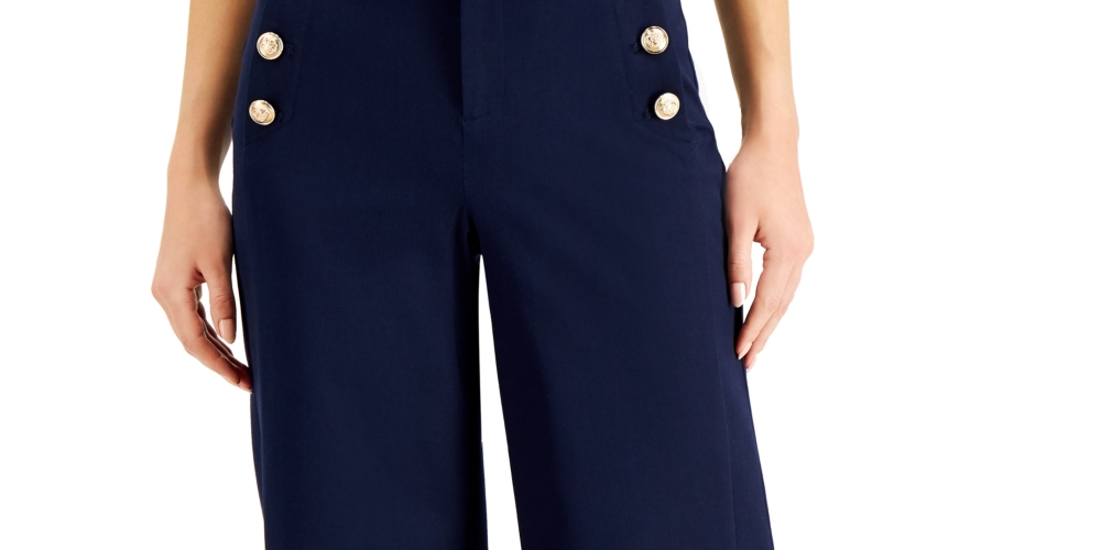 Charter Club Women's Wide Leg Sailor Pants Blue Size 12 Petite