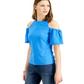 INC International Concepts Women's Cold Shoulder Balloon Sleeve Top Blue Size Small