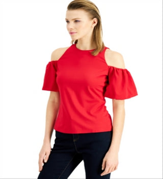 INC International Concepts Women's Cold Shoulder Balloon Sleeve Top Red Size XX-Large