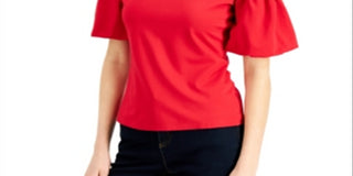 INC International Concepts Women's Cold Shoulder Balloon Sleeve Top Red Size XX-Large