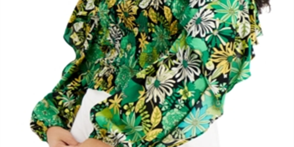 INC International Concepts Women's Printed Cold Shoulder Top Green Size X-Large