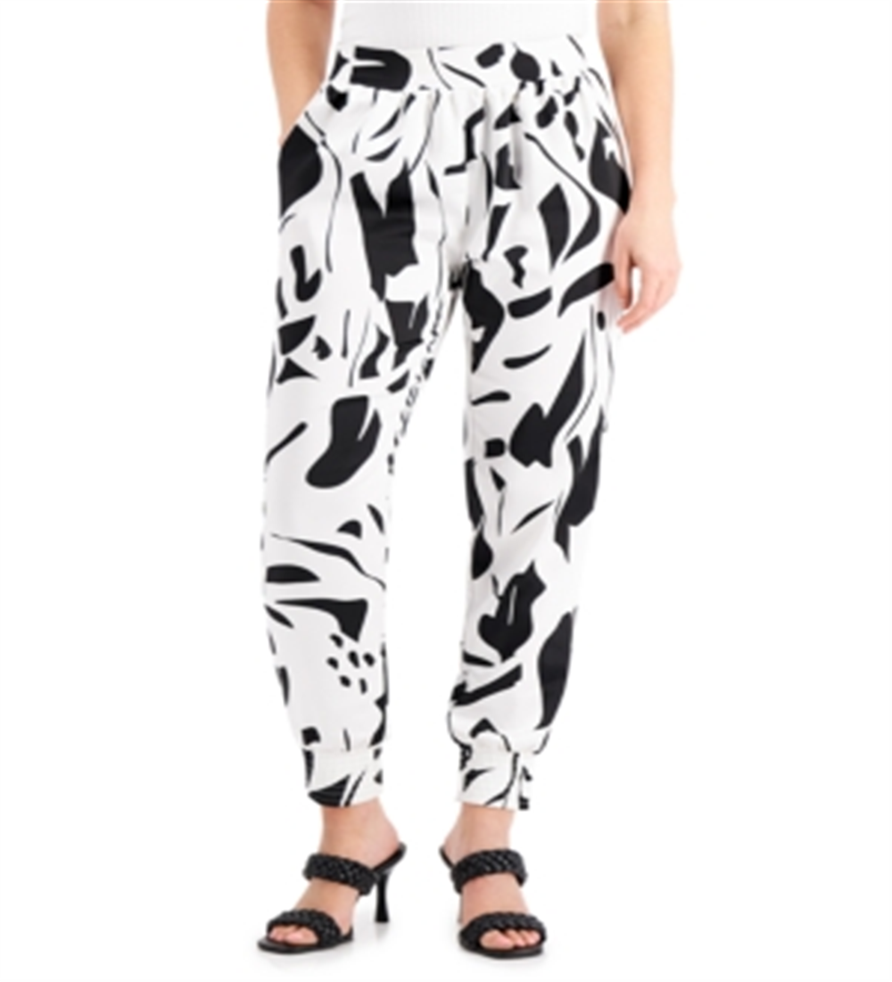 INC International Concepts Women's Printed Joggers White Size X-Large