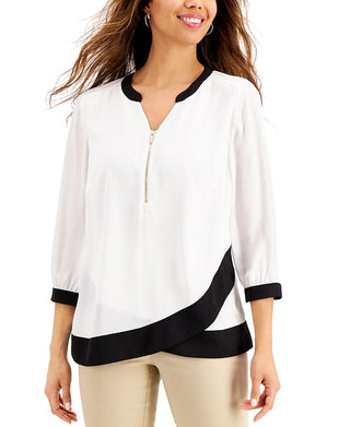 JM Collection Women's Colorblocked Top White Size X-Large