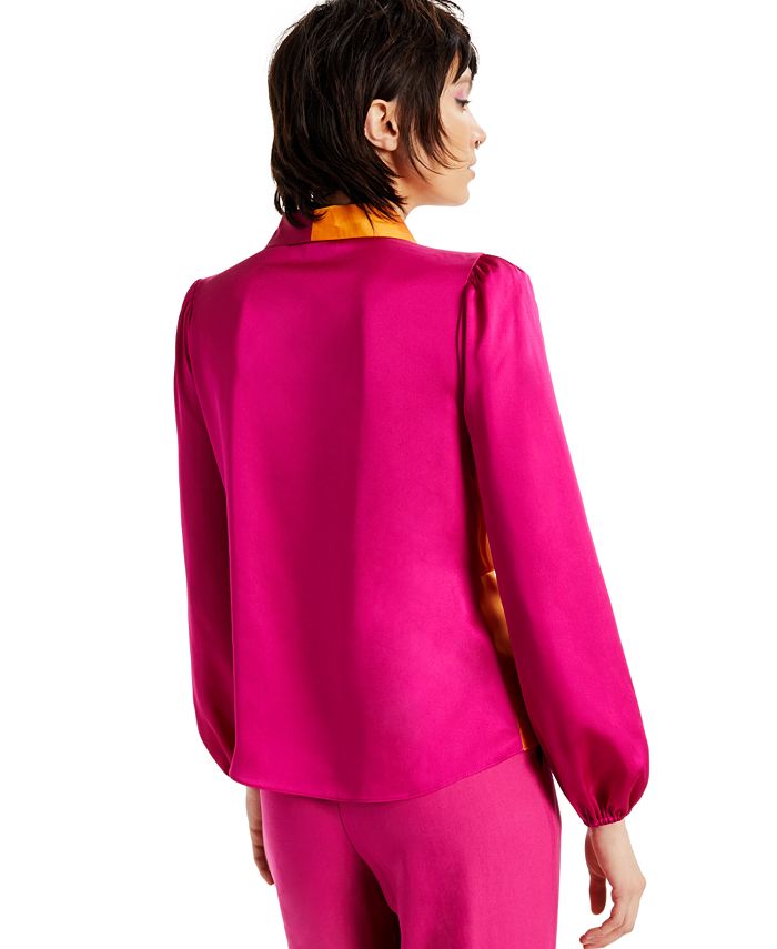 INC International Concepts Women's Colorblocked Twist-Front Blouse Pink Size Large
