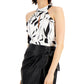 INC International Concepts Women's Printed Cutout Sleeveless Blouse White Size Small