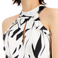 INC International Concepts Women's Printed Cutout Sleeveless Blouse White Size Small